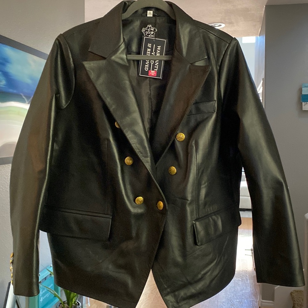 Double breasted leather jacket